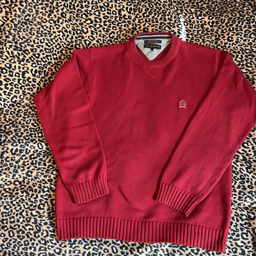 Tommy Hilfiger Red Heavyweight crew neck Sweater Men's Lg Vintage Knit